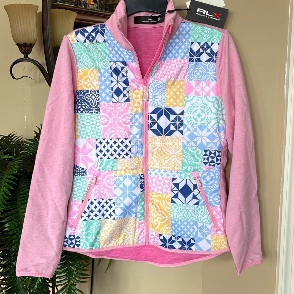 Brand New RLX Ralph Lauren Pink Pastel Patchwork Zip Up Golf Jacket